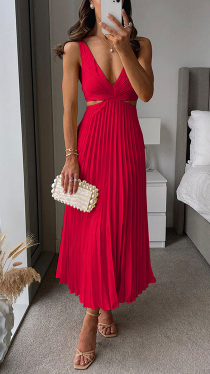 Drune | Gefaltetes ausgeschnittenes Midi-Kleid für Damen