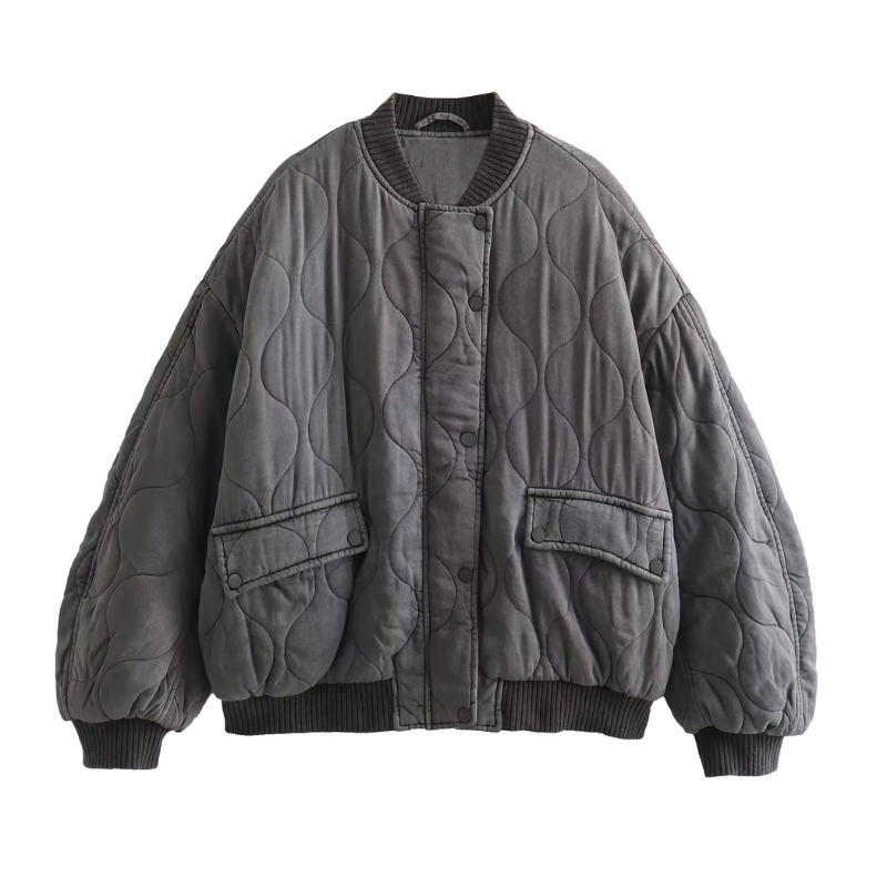 Drune | Graue oversized Leichtgewicht Bomberjacke