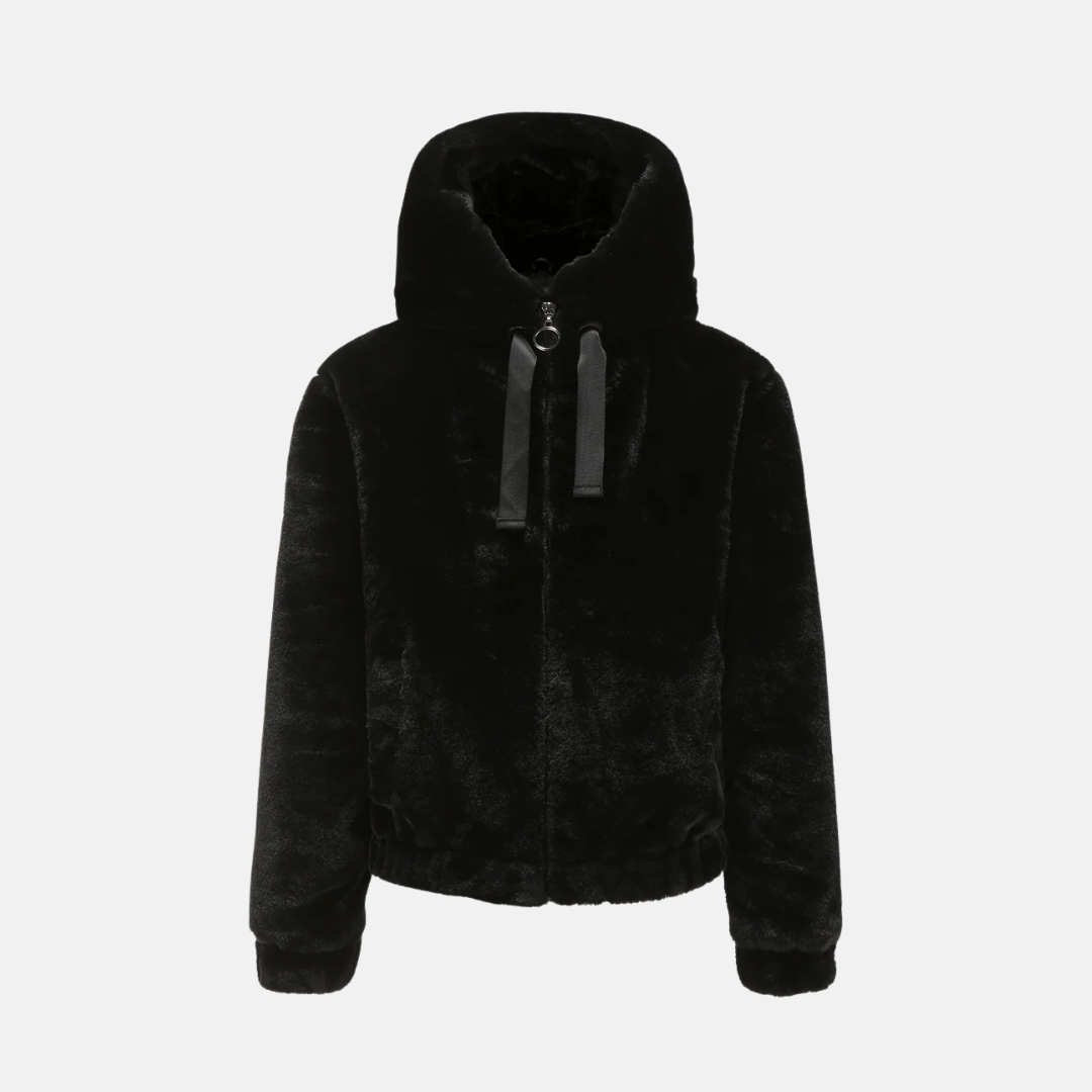 Drune | Kurzmantel Lockere Passform Flauschiger Sherpa Look Kapuze Elastische Bündchen