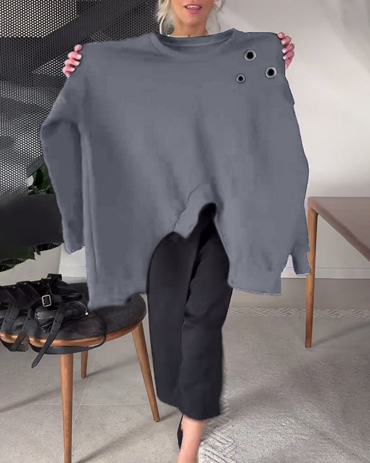 Drune | Sweatshirt mit Rundhalsausschnitt und Schlitz in Unifarbe