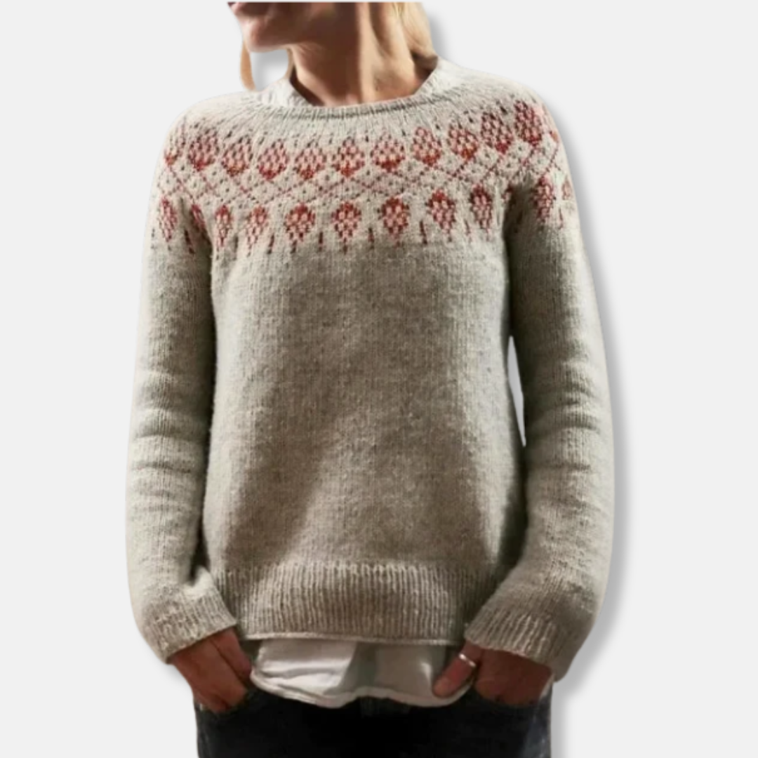 Drune | Wolle Rundhals Pullover Nordische Yoke Relaxed Passform Pullover