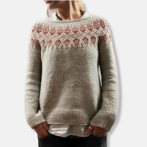 Drune | Wolle Rundhals Pullover Nordische Yoke Relaxed Passform Pullover