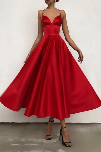 Drune | elegantes Midi-Kleid mit Spaghettiträgern für besondere Anlässe