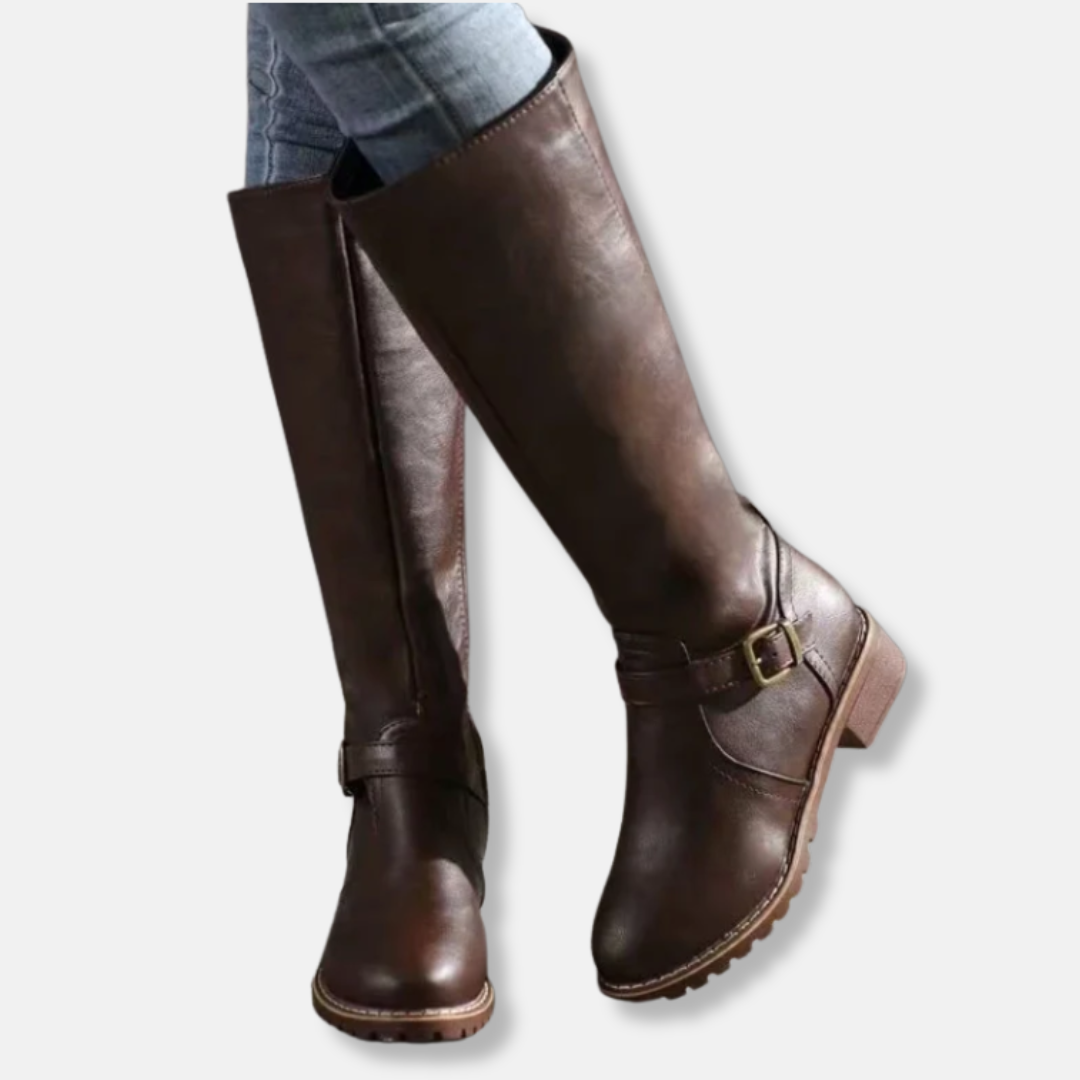 Drune | Stiefel - Kunstleder - Kniefester Schaft - Abgerundete Spitze - Niedriger Blockabsatz