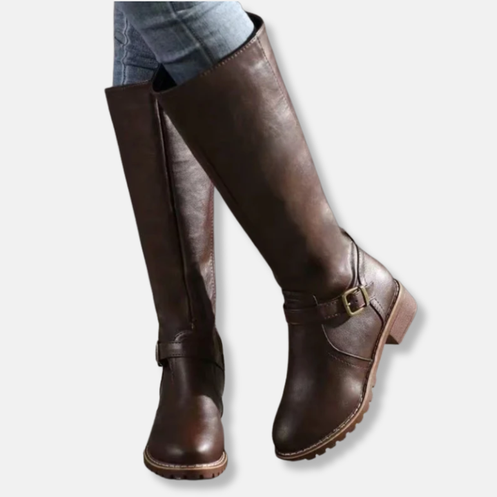 Drune | Stiefel - Kunstleder - Kniefester Schaft - Abgerundete Spitze - Niedriger Blockabsatz