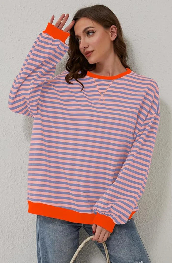 Drune | Gestreifter Rundhals Langarmpullover