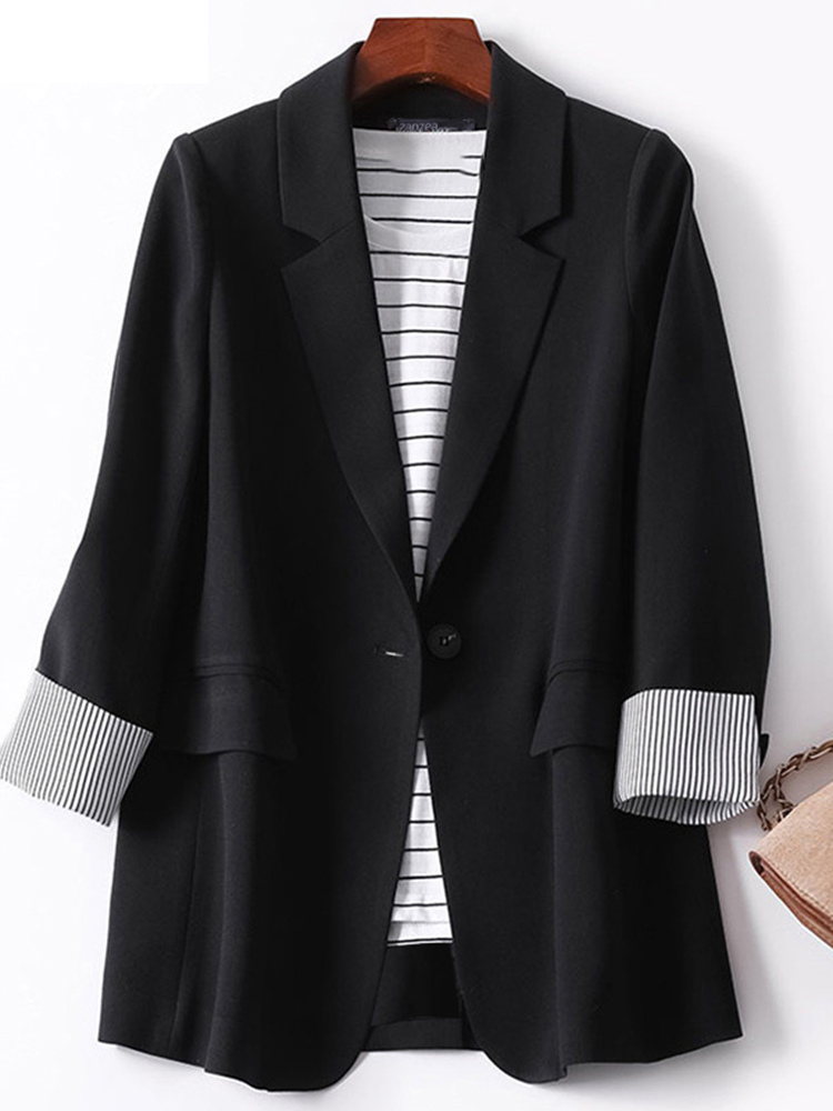 Drune | Langer Damen Blazer mit Gestreiftem Futter und Aufgeschlagenen Manschetten