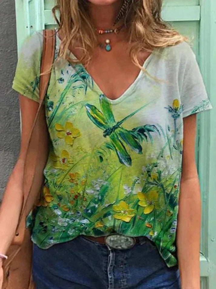 Drune | Shirt Mit V-ausschnitt Malerei Blumenkunst