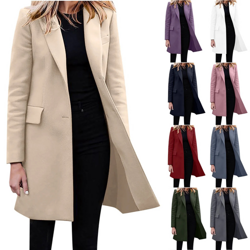 Drune | Damen Slim Fit Mantel Jacke, Ein Knopf Wolle Mix Lange Jacke