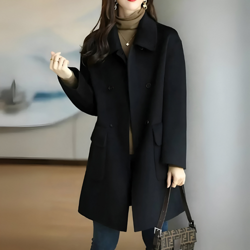 Drune | Warme Damen Wolljacke mit Langer Passform und Knopfverschluss