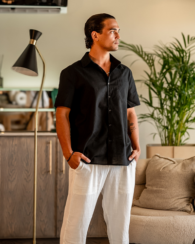 Drune | Sommer Kurzarm Herren Leinenhemd Mit Brusttasche