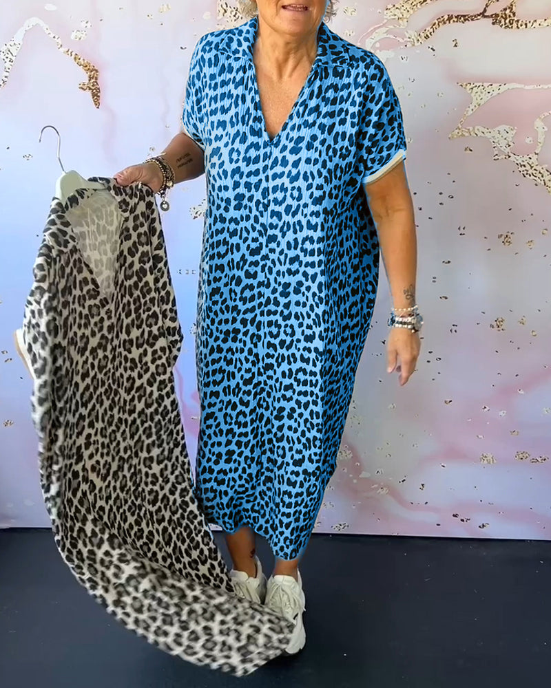 Drune | Entspanntes Kleid mit V-Ausschnitt und Leopardenmuster für Damen