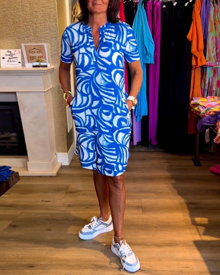 Drune | Lässiges Bedrucktes Kleid mit Kurzen Ärmeln