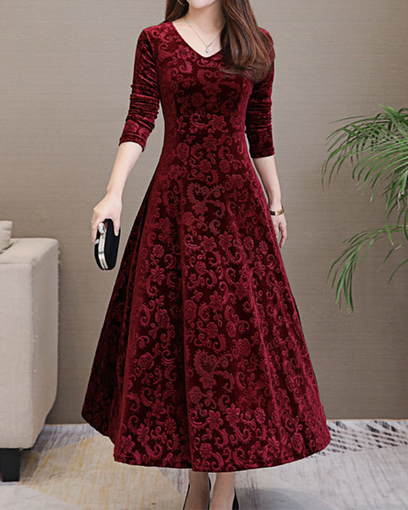 Drune | Klassisches Damenkleid mit Mittellangen Ärmeln und Allover-Design