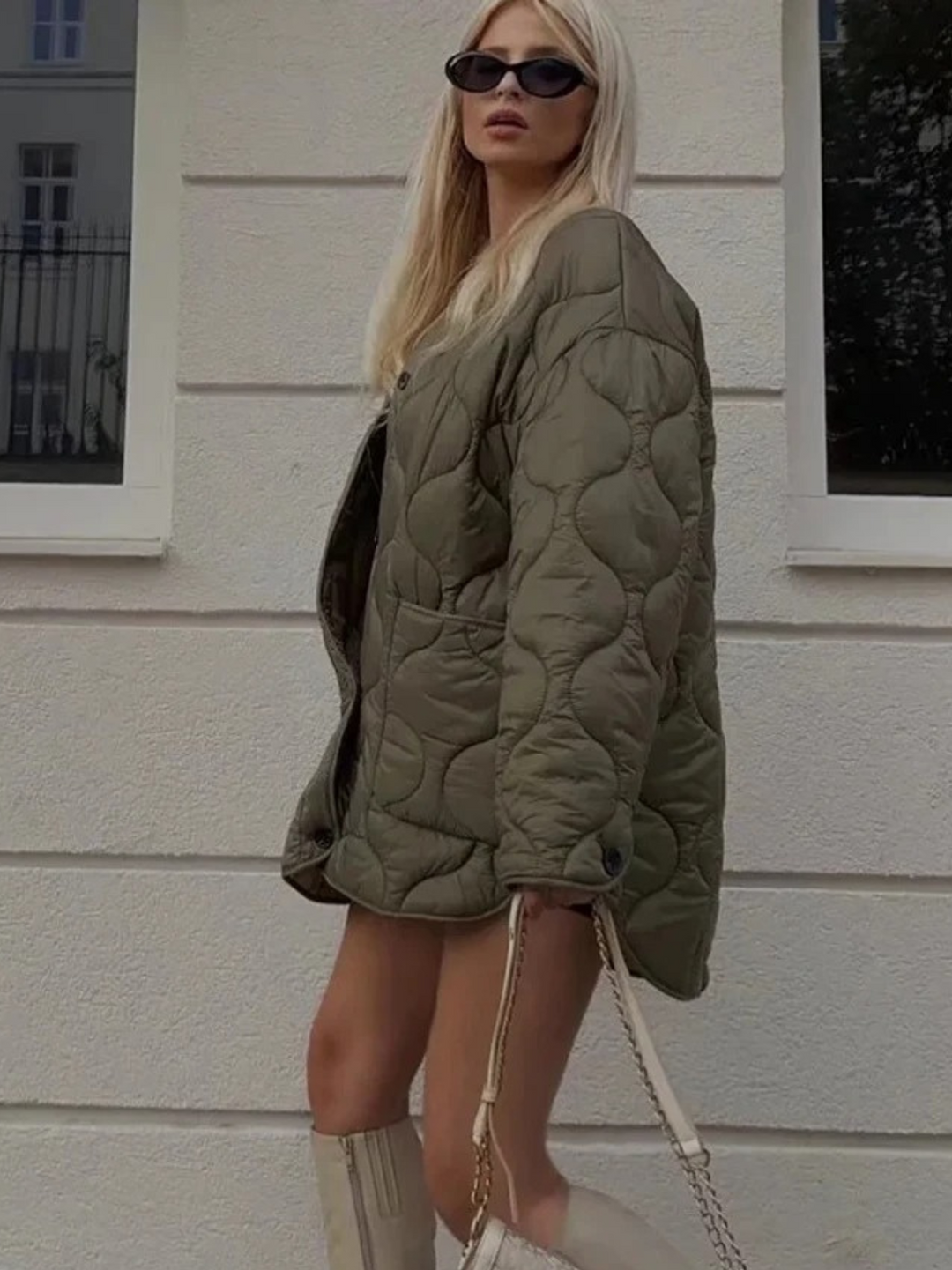 Drune | Trendy Olivgrüner Übergroßer Gestepptes Jacke für einen Stilvollen Look Ideal für Herbst/Winter