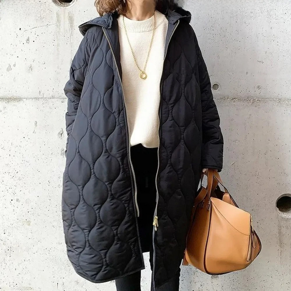 Drune | Stylische gepolsterte Jacke mit Kapuze und langem unifarbenem Design ideal für Herbst/Winter
