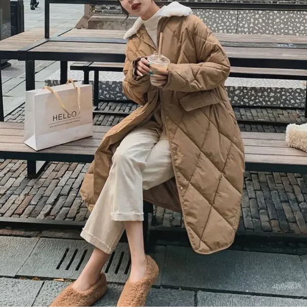 Drune | Stylische Übergroße Steppjacke mit Pelzkragen und Knöpfen Ideal für Herbst/Winter