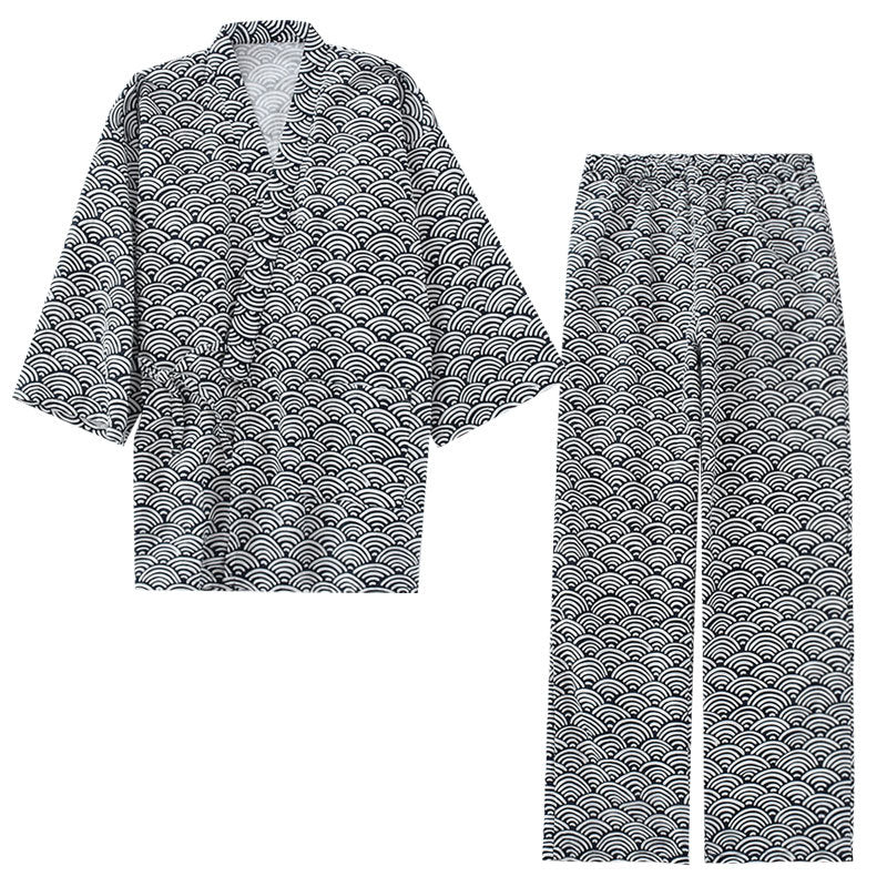 Herren-Hausanzug im Kimono-Stil aus Baumwollgaze