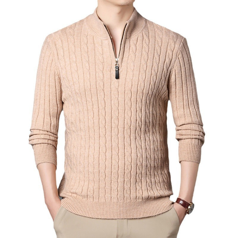 Herren-Strickpullover mit Zopfmuster und Reißverschluss