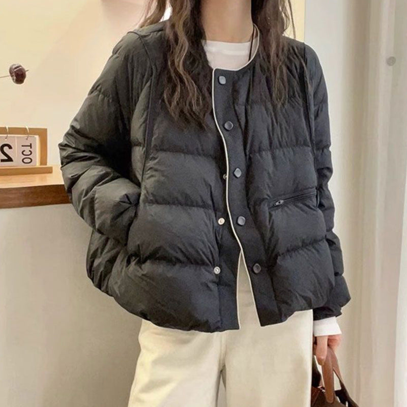 Damen-Daunenjacke mit Rundhalsausschnitt und Knopfleiste