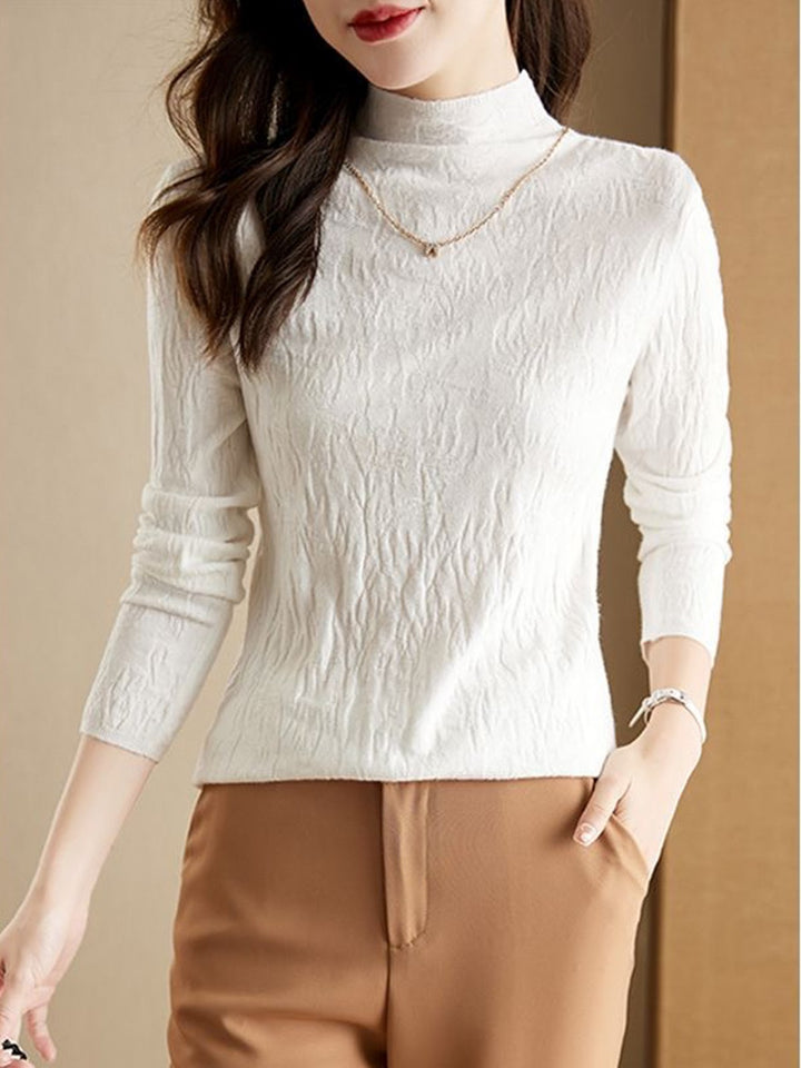 Damen-Wollpullover mit Stehkragen, strukturiert