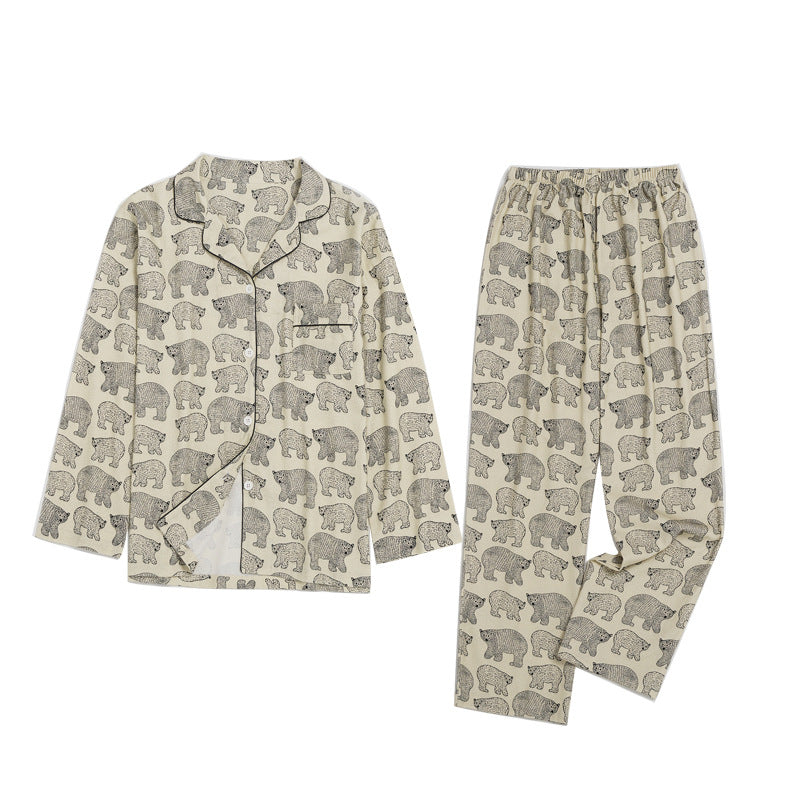 Bären-Print Flanell-Hausanzug für Paare, Baumwolle