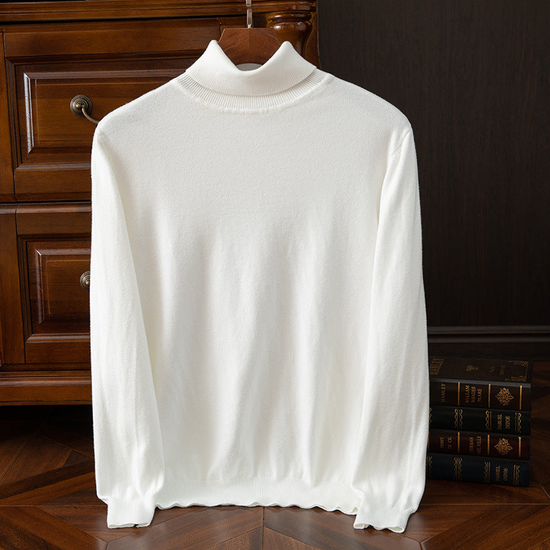 Herren-Strickpullover, Rollkragen, einfarbig, leger