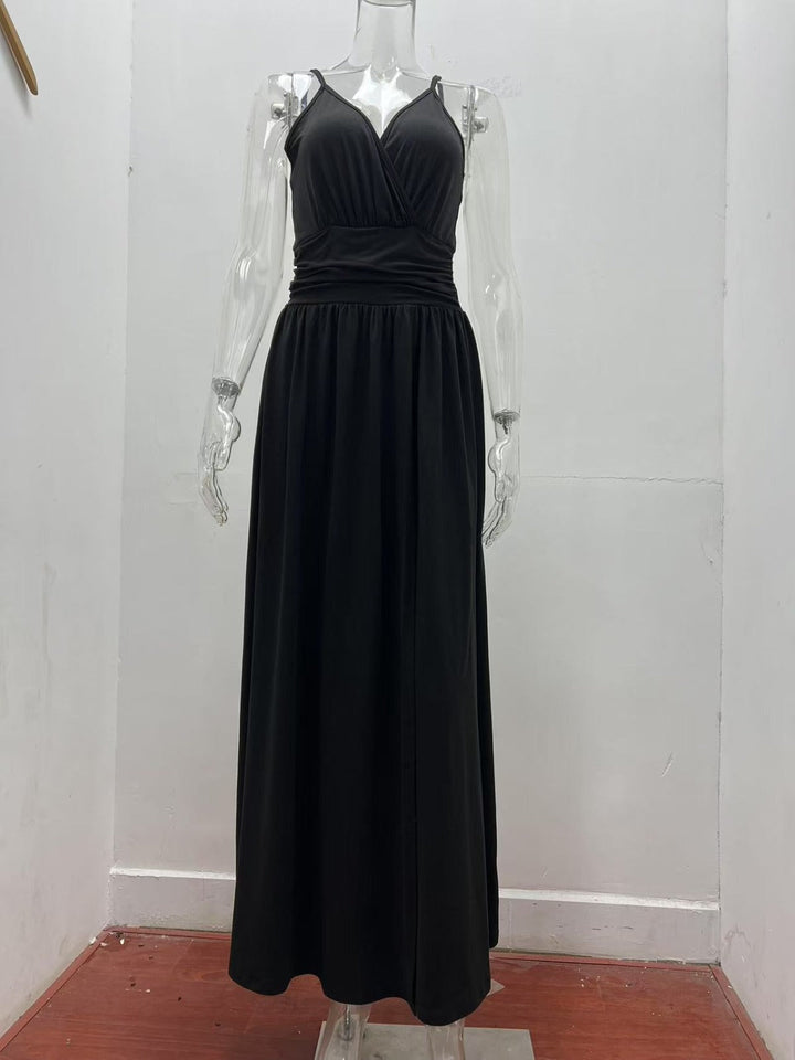 Drune | V-Ausschnitt Hosenträger ärmellos sexy rückenfreies farblich passendes Kleid