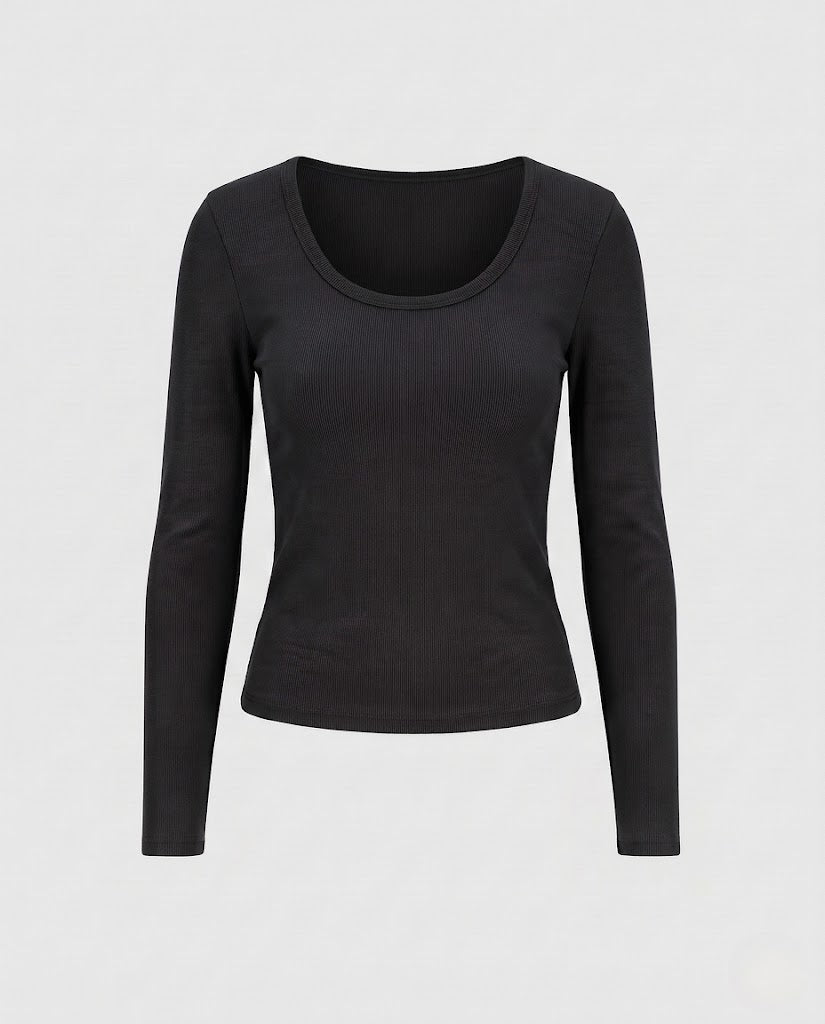 Damen Figurnahes Langarmshirt aus Baumwollmix mit U-Boot-Ausschnitt Drune