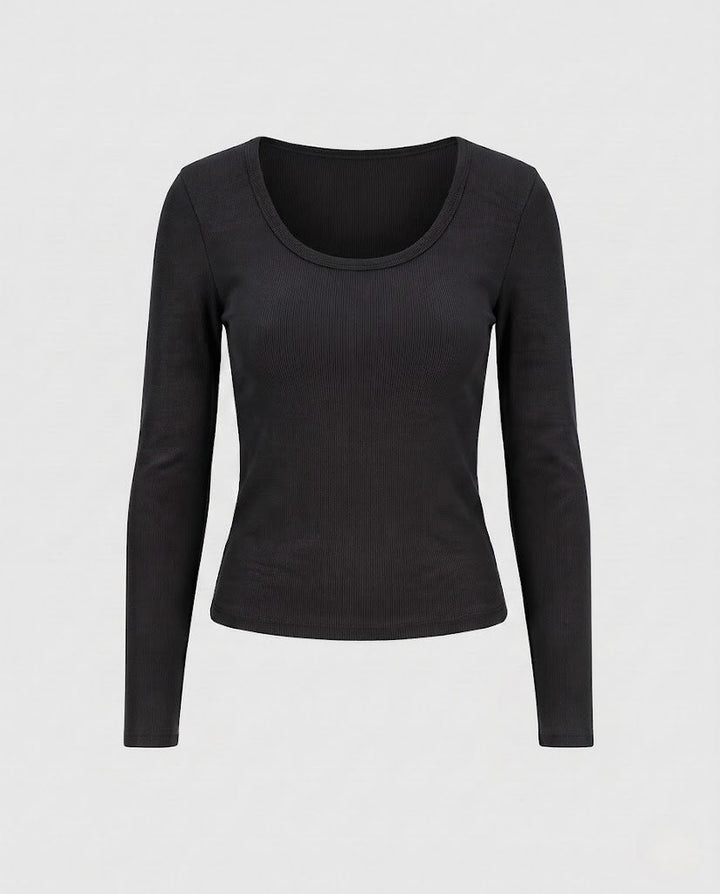 Damen Figurnahes Langarmshirt aus Baumwollmix mit U-Boot-Ausschnitt Drune