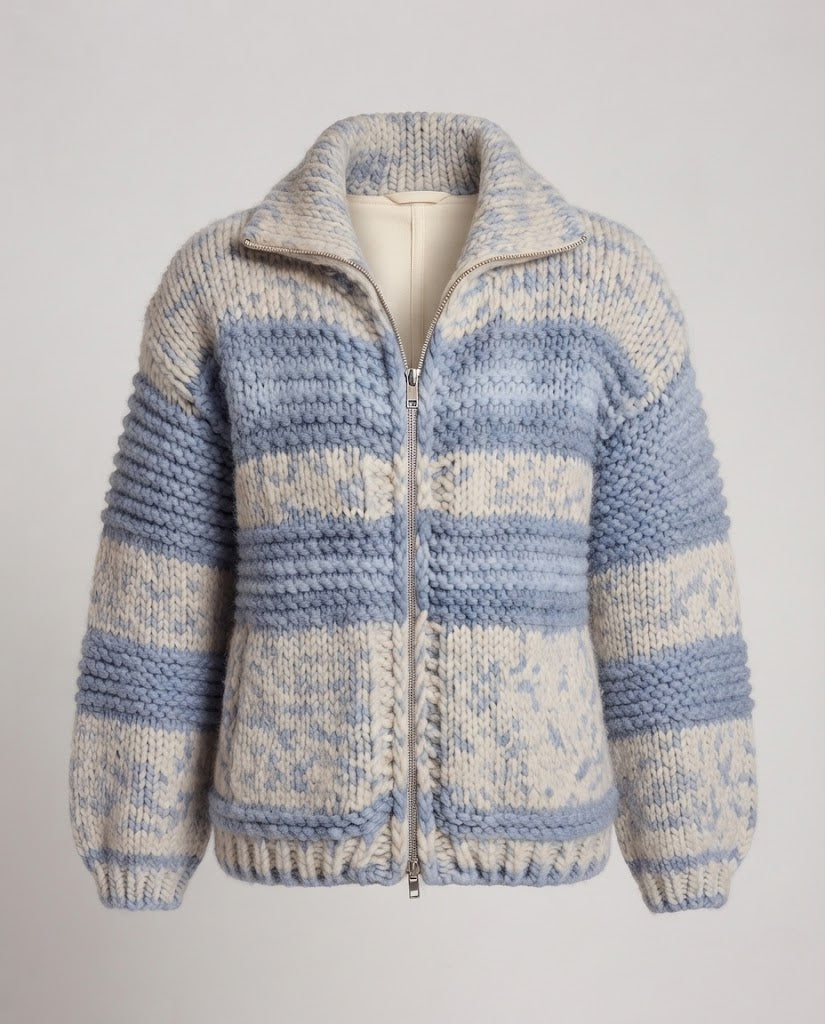 Damen Oversize Grobstrick-Pullover mit Blockstreifen und Stehkragen Drune
