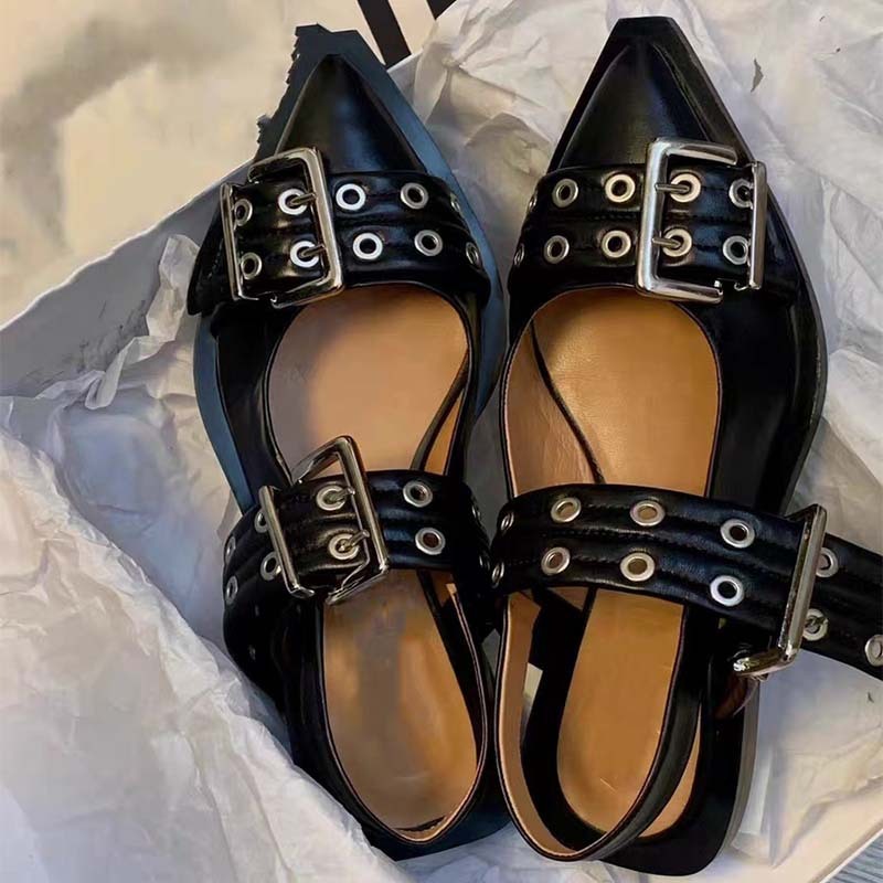 Drune | Spitz Zehen Gürtel Schnalle Mules Leder Flach Sandalen