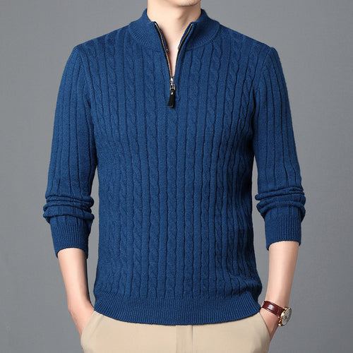 Herren-Strickpullover mit Zopfmuster und Reißverschluss