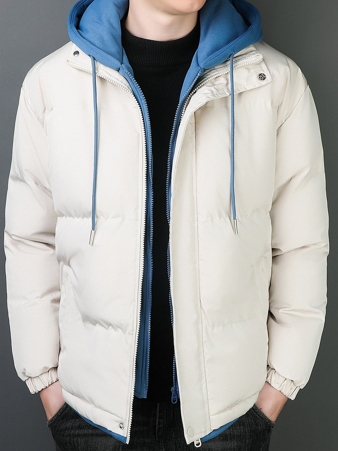 Drune |  Baumwoll Kapuzen Gefälschte Doppel Gepolsterte Winterjacke Für Herren - Perfekt für Alltagskleidung