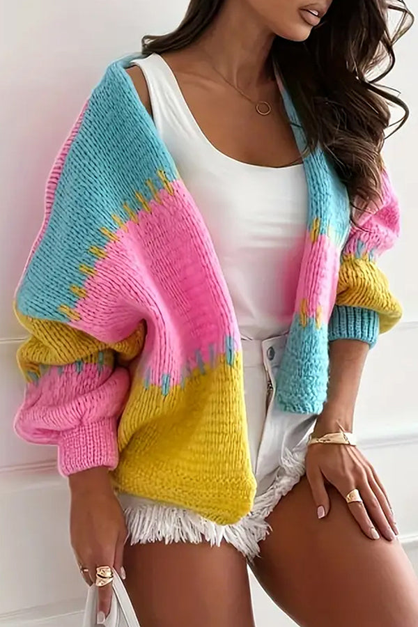 Drune | lässige Strickjacke mit Kontrastnaht-Detail