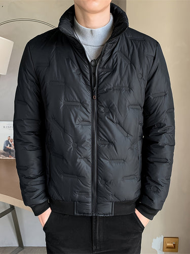 Drune | Schwarze winddichte und warme Baumwollwinterjacke mit langen Ärmeln für Herren - Perfekt für kalte Tage