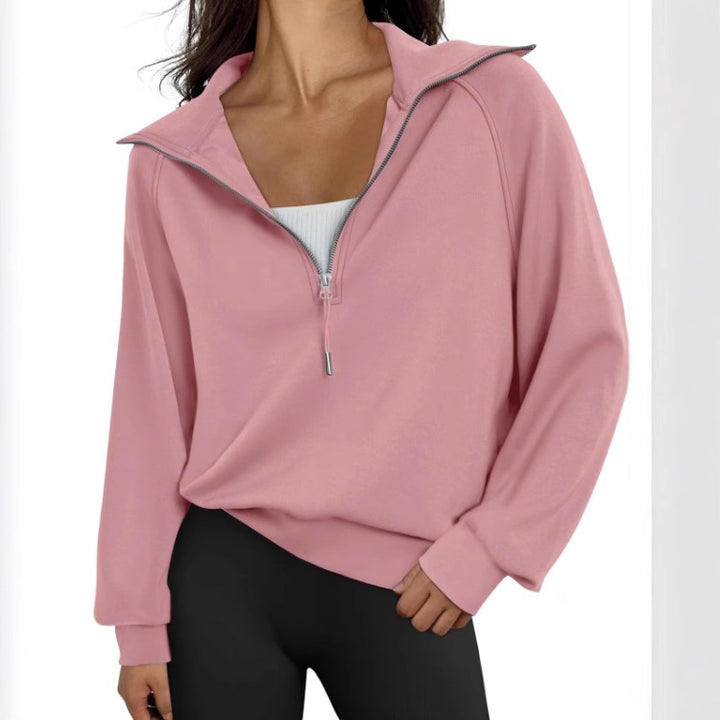 Kurzes Damen-Sweatshirt mit halbem Reißverschluss und Stehkragen