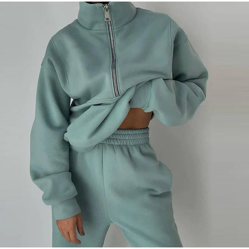 Drune | Sweatshirt - Damen Herbst Halb-Zip Trainingsanzug Set