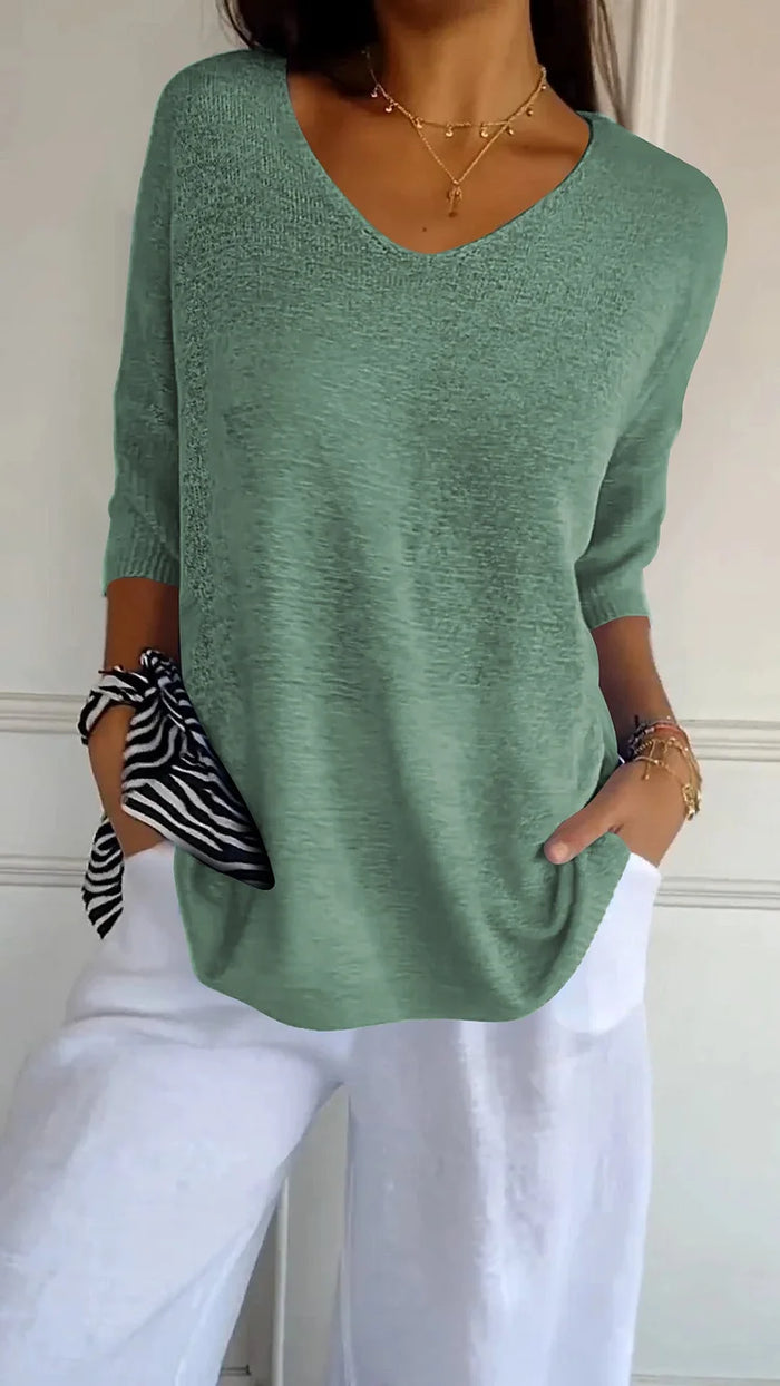 Drune | Bequemes Damen Stricktop mit V-Ausschnitt