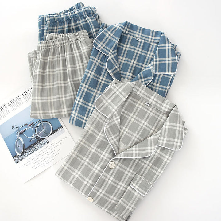 Herren-Pyjama-Set aus Baumwoll-Gaze, kariert