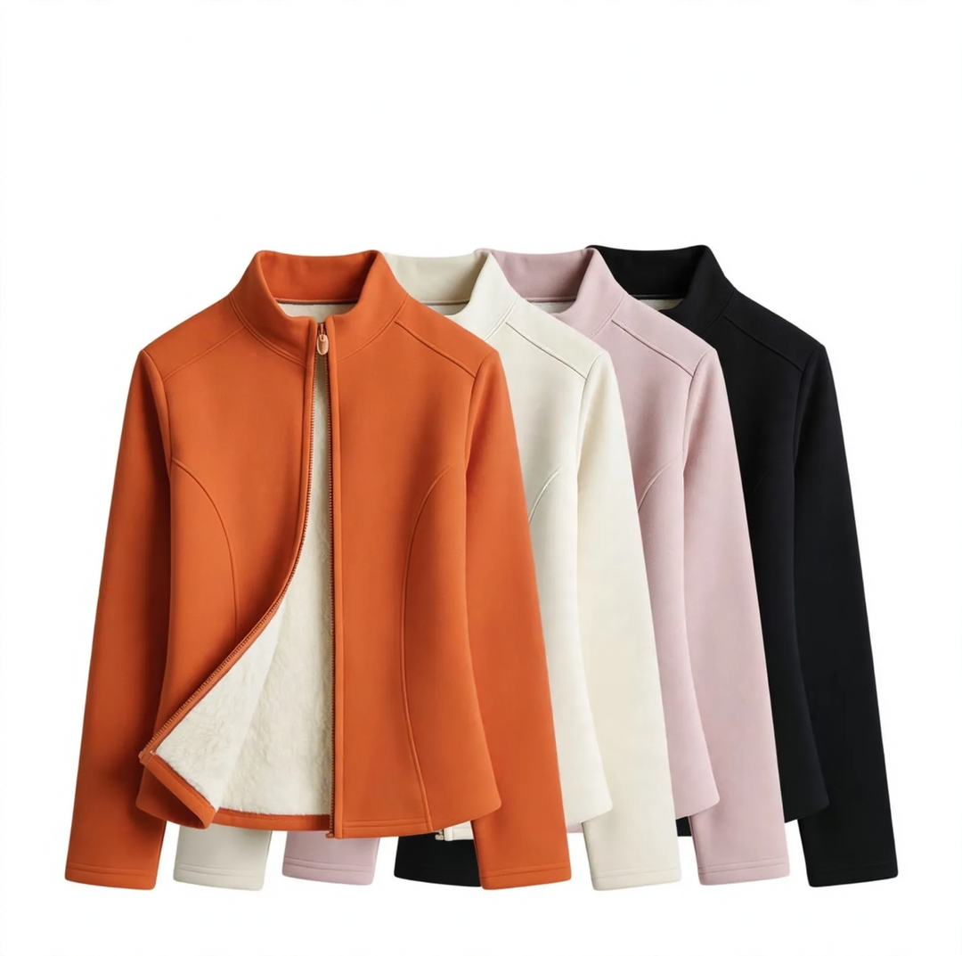 Gefütterte Damen-Yoga-Jacke mit Taillenschnitt und Reißverschluss