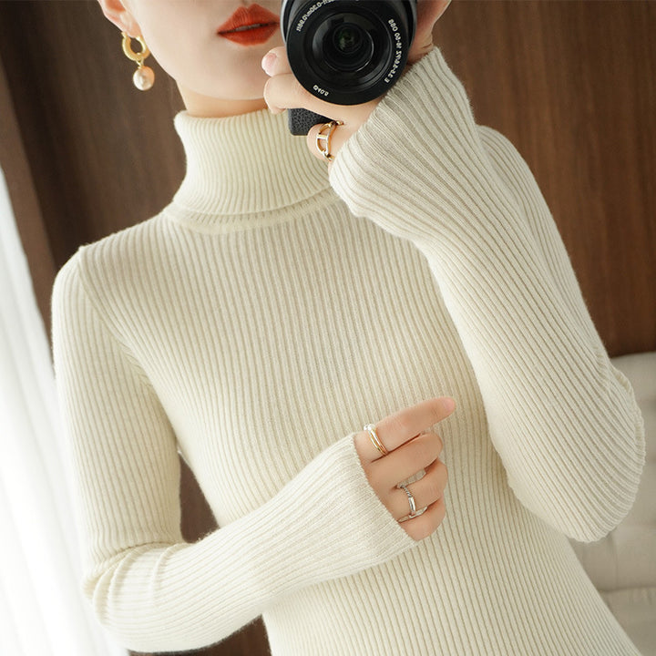 Damen-Rollkragenpullover, gerippt, schmale Passform