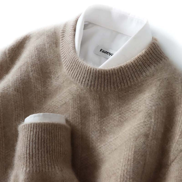 Herren-Wollpullover, Rundhals, lockere Passform