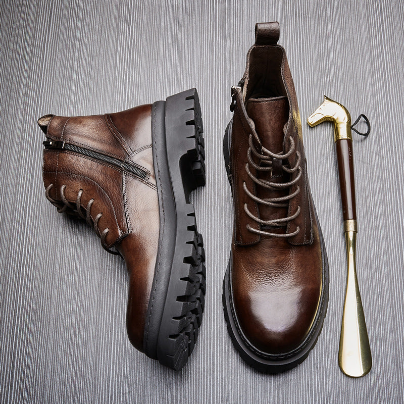 Herren-Schnürstiefel aus Rindsleder im Vintage-Stil