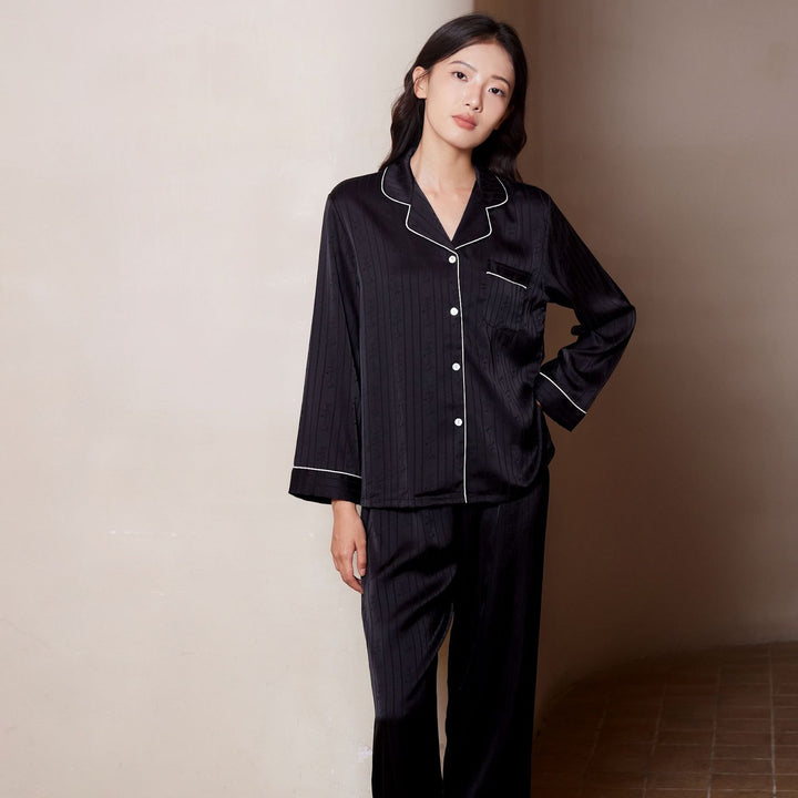 Elegantes Schlafanzug-Set aus Satin, Langarm, für Paare