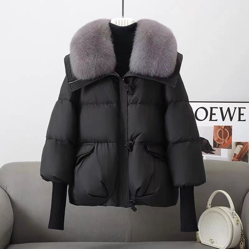 Kurze Damen-Winterjacke mit großem Reverskragen