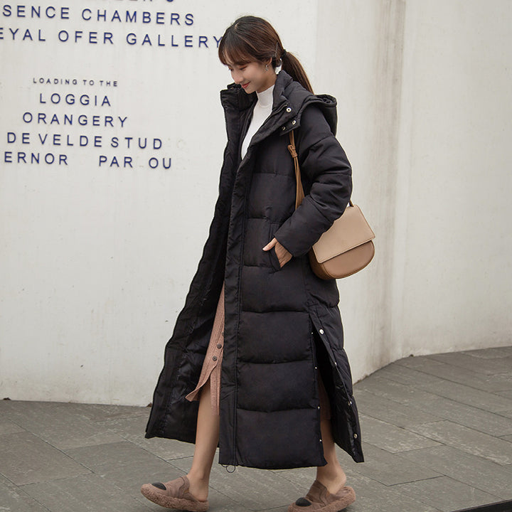 Lange Damen-Winterjacke mit Kapuze, gefüttert