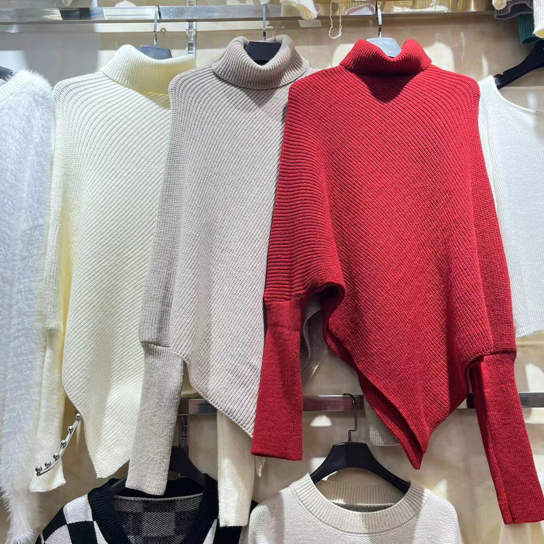 Damen-Rollkragenpullover mit unregelmäßigem Saum