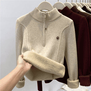 Damen-Strickpullover mit Stehkragen und Reißverschluss