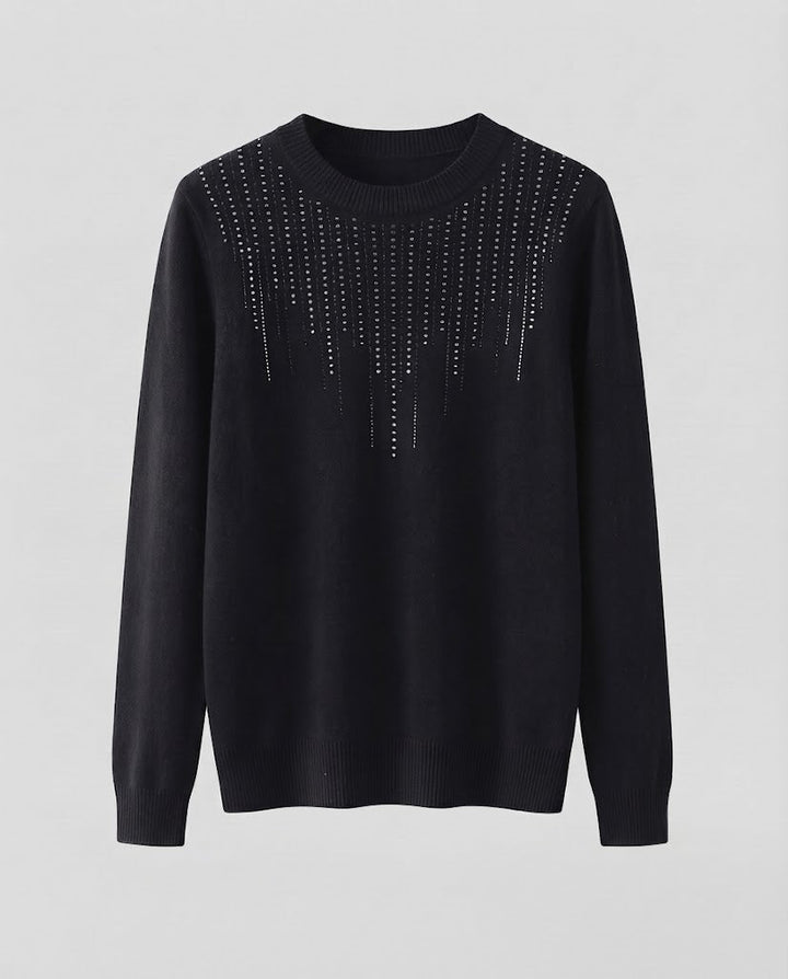 Damen Feiner Rundhalspullover mit funkelnder Strass‑Cascade und kaschmirähnlicher Haptik Drune